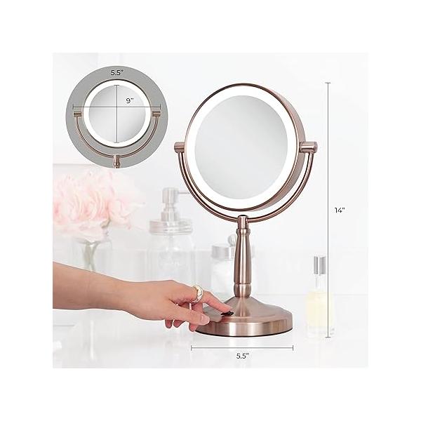Zadro 9" Round LED Makeup Mirror with Lights and Magnification 5&10X/1X AA Battery Operated Swivel Lighted