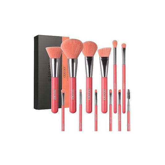 Docolor Makeup Brushes 10Pcs Brush Set Premium Synthetic Powder Foundation Contour Blush Concealer Eye Shadow Blending Liner Make Up Kit - Neon Peach
