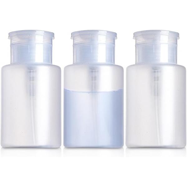 Acetone Pump Dispenser-Refillable Cosmetic Push Down Dispenser-PP Material Alcohol Dispenser-Empty Makeup Containers for Nail Polish Remover,Nail Care,and (3PCS)