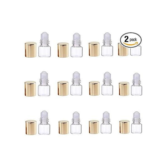 12Pcs Gold Glass Roll-on Bottles for Essential Oils,1ml,Mini Roll on Roller Refillable Oil Aromatherapy Sample Vials Container,Refillable Cosmetic