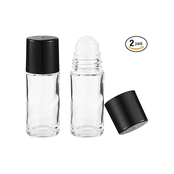 2pcs Black Clear Oil Roller Bottles, 1.06oz Portable Empty Roll On Ball Container Refillable Deodorant Vials Leak-Proof Cosmetic Containers for Fragrance Massage Perfume Essential