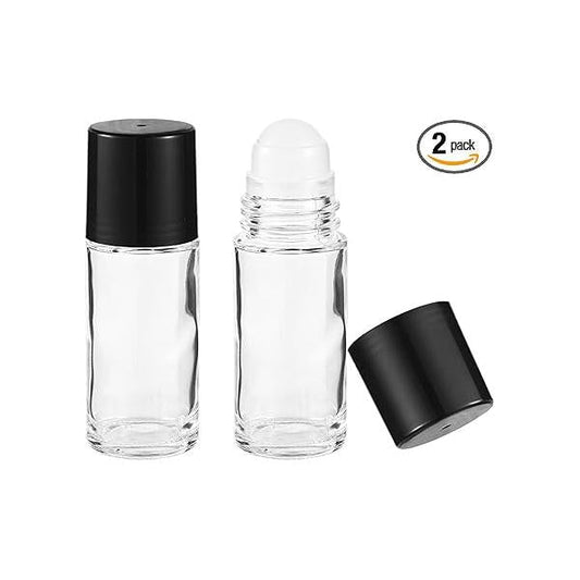 2pcs Black Clear Oil Roller Bottles, 1.06oz Portable Empty Roll On Ball Container Refillable Deodorant Vials Leak-Proof Cosmetic Containers for Fragrance Massage Perfume Essential