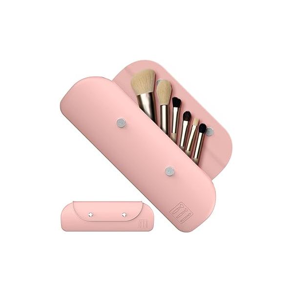 Travel Makeup Brush Holder，Silicone Holder ，Portable Cosmetic Organiser with Two Upgraded Anti-fall Off Magnetic Clips ， foldable, large capacity -Khaki