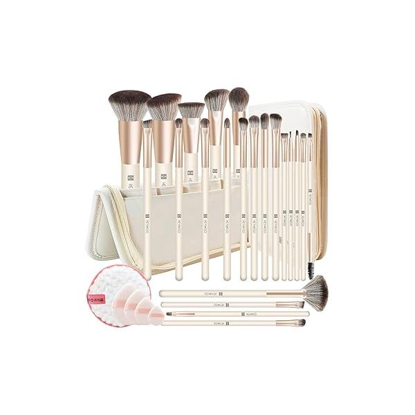 HEYMKGO Makeup Brushes 22Pcs Brush Set Professional Premium Synthetic Foundation Contour Concealer Eyeshadow Make up with Case Remover Pads Puffs