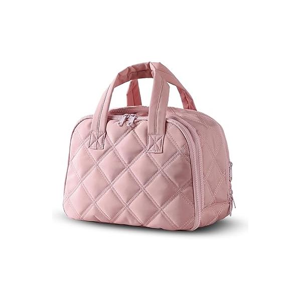 Travel Toiletry Bag - Large Lightweight Makeup for Women, Wide-open Puffy Cosmetic Organizer with Dry-Wet Separation, Luggage Strap & Handle Easy Travel, Gym, Essentials (WHITE)