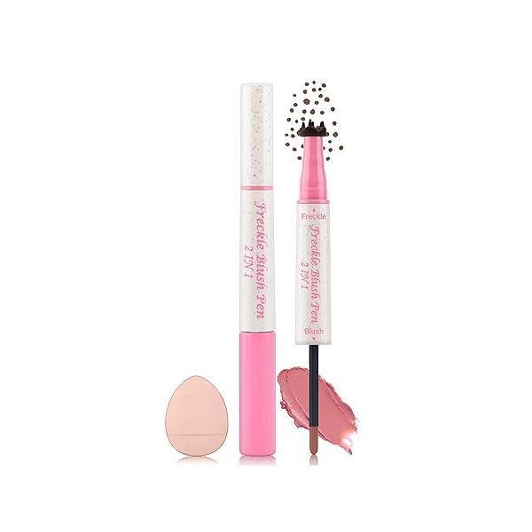 Freckle Pen and Liquid Blush Makeup Set, Stamp, Pencil with Powder Puff, Freckles Tattoo, Waterproof Quick Dry Long Lasting, Natural Sun-kiss Face #01
