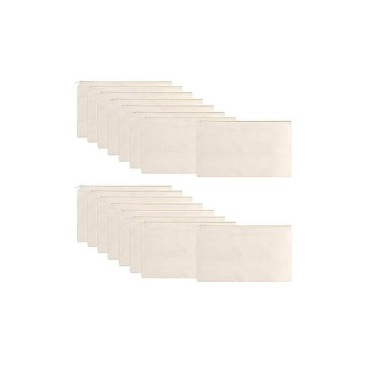 meekoo 16 Pack Canvas Blank Cosmetics Bags Plain Zipper Makeup Pouch Sublimation DIY Craft Multipurpose Toiletry Bag for Travel Cosmetic Stationary Storage(M,Black)