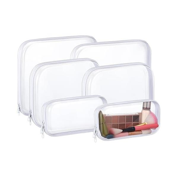 Hoolerry 6 Pcs Hard Clear Zipper Case Transparent Pouch for Snacks Makeup Bag Plastic Cosmetic Portable Travel Organizer Storage(White,Big,Medium,Small)