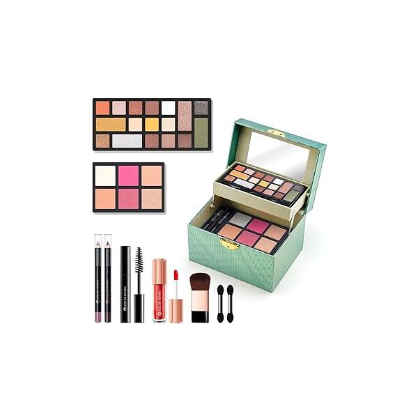 Color Nymph Beginner Makeup Kit For Teens, Girls kits With Recyclable And Key-Lockable Cabinet Included 17-Colors Eyeshadows Blushes Bronzer Highlighter Lipstick Brushes Mirror(Green)