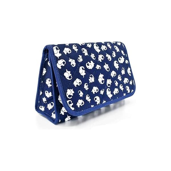 Marisa D'Amico Travel Portable Purse Size Makeup Case Cosmetic Bag with Mirror, Quilted Cotton