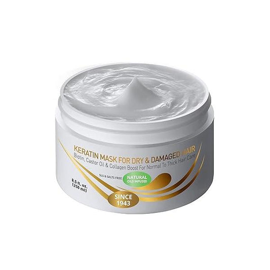 VITAMINS hair cosmetics Keratin Hair Mask Deep Conditioner - Biotin with Castor Oil Protein Conditioning Repair Treatment for Thick Dry Damaged or Color Treated Curly Straight Coarse