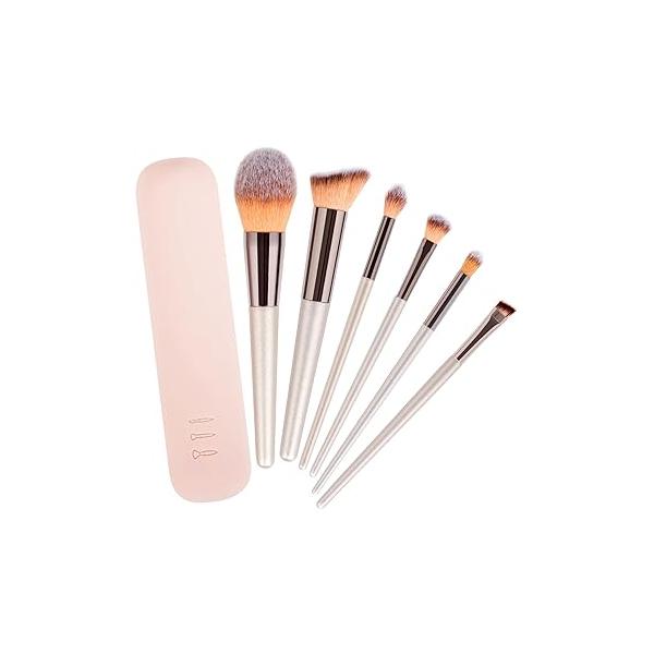 EasYoung Travel Makeup Brush Pouch Sets, 1PCS Magnetic Anti-Fall Out Silicone Portable Cosmetic Brushes Holder + 6PCS