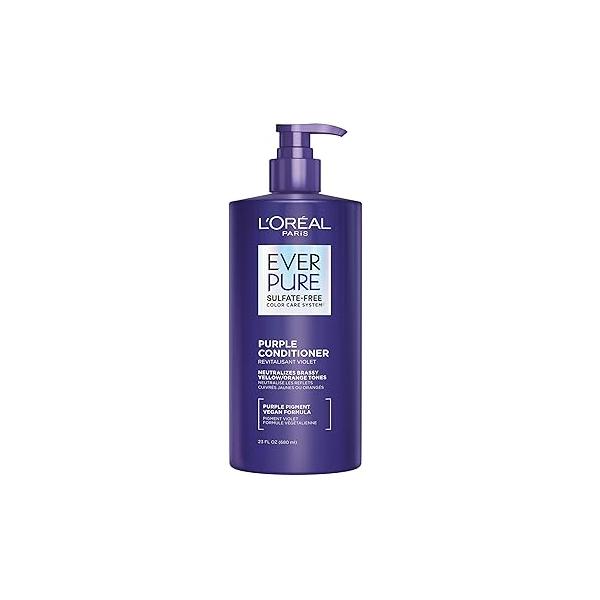 L’Oreal Paris Sulfate Free Brass Toning Purple Conditioner for Blonde, Bleached, Silver, or Brown Highlighted Hair, EverPure, 23 Fl Oz (Packaging May Vary)