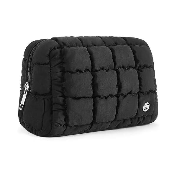 Telena Puffer Makeup Bags for Women, Nylon Puffy Padded Make Up Women Organizer Case, Wide-open Pouch Travel Essentials