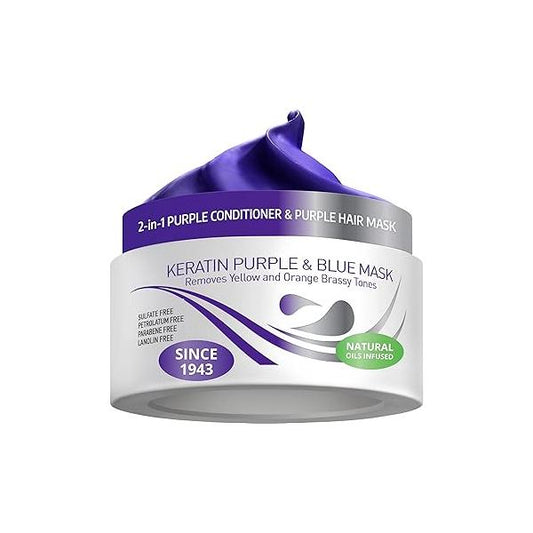 VITAMINS hair cosmetics Keratin Purple Hair Mask - Violet Blue Protein Deep Conditioner Treatment Toner for Blonde Platinum Silver Gray Ash or Brown Colored Dry and Damaged Brassy