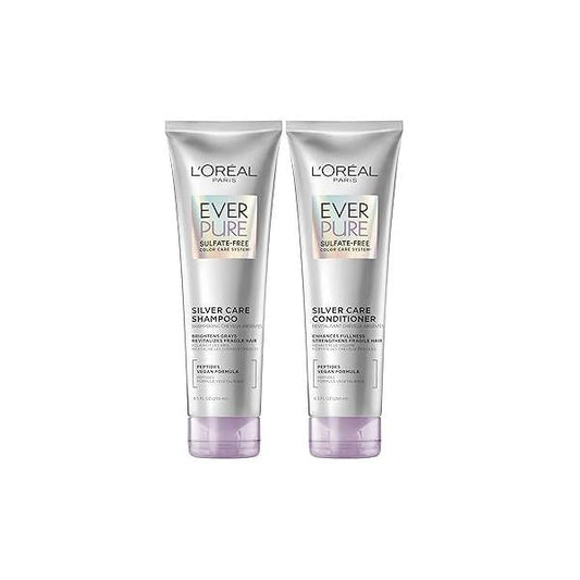 L'Oreal Paris EverPure Silver Care Sulfate Free Shampoo and Conditioner Set, Nourishing Vegan Formula with Peptides for Brightening Gray Hair, 1 Kit