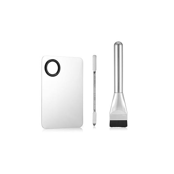 Ouligay 3 Pcs Make Up Spatula Tool Including Makeup Mixing Palette,Foundation Spatula,Makeup Palette Tray,Makeup Accessories Set for Women Girl Korean Cosmetic Tool(Metal)