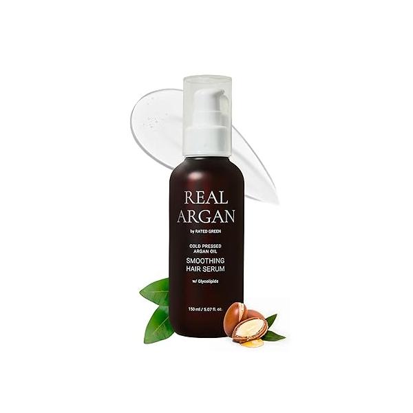 RATED GREEN Real Argan Cold Press Oil Shine Hair w. Glycolipids | Coconut Oil, Moringa Deep Repair & Boost for Damaged, Frizzy Korean Vegan Formula 3.38 fl oz