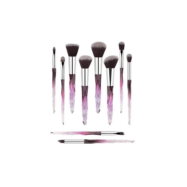 Yuwaku Makeup Brushes - 10pcs Premium Synthetic Foundation Blending Blush Powder Eyeshadow Brush Set Blue Transparent Crystal Handle Cute Make Up Tools