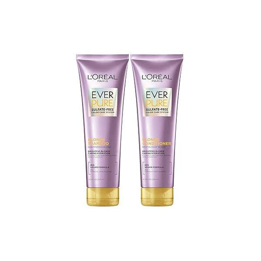 L'Oreal Paris Blonde Sulfate Free Shampoo and Conditioner for Color-Treated Hair, Neutralizes Brass + Balances, EverPure, 8.5 Fl Oz, Set of 2