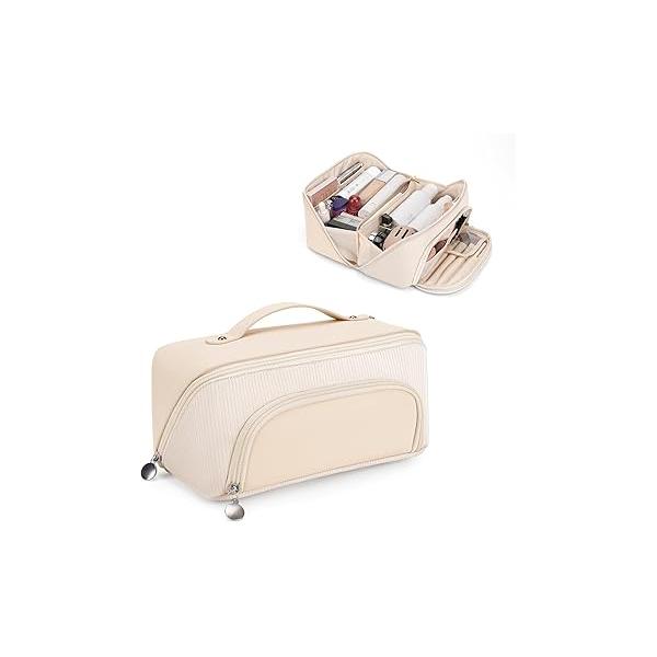 Lotour Makeup Bag Organizer Travel Cosmetic Bag, Large Capacity Skincare for Women Girls, Portable Pouch Open Flat Toiletry Essentials Toiletries Accessories