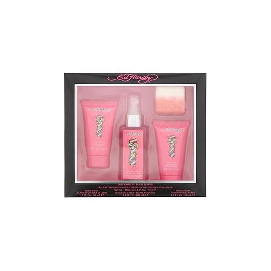 Ed Hardy Women's Perfume Gift Set, 4 Pieces Include Fragrance Mist, Body Lotion, Wash, and Fragrant Bath Fizz