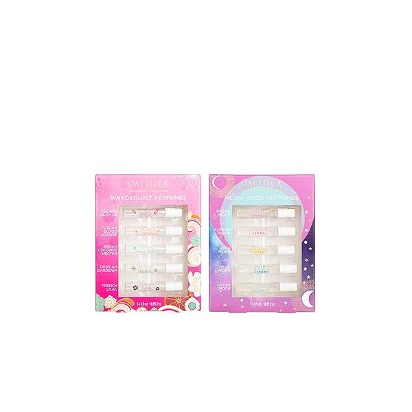 Pacifica Beauty Wanderlust & Moon Moods Perfume Set, Travel Fragrances, Island Vanilla, French Lilac, Clean Vegan Perfume, 0.05 fl oz Each (Set of 10)