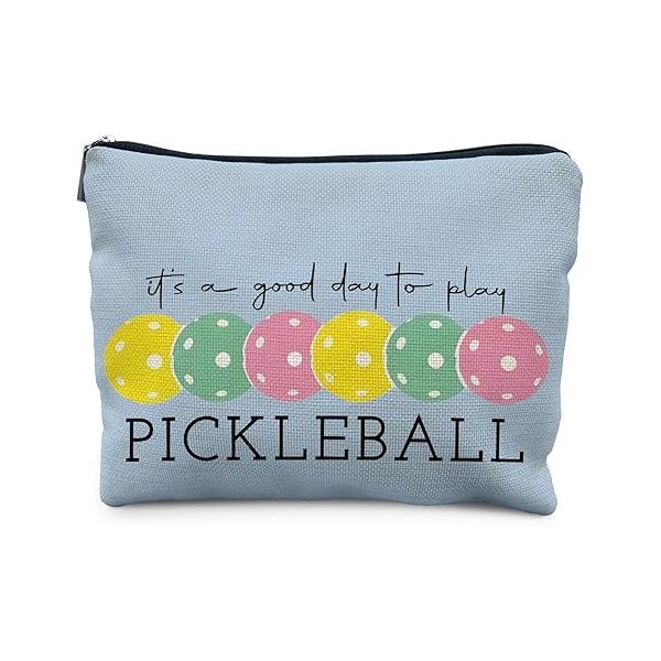 Pickleball Gifts for Women: Colorful Makeup Bag, It's a Good Day to Play Cosmetic Toiletry Lovers (Blue)
