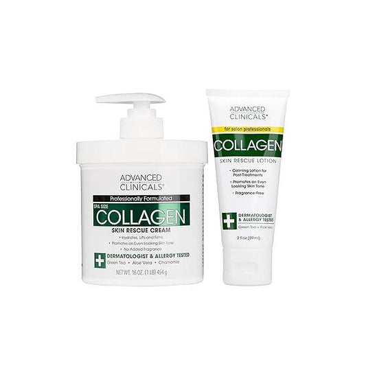 Advanced Clinicals Collagen Cream Body Lotion & Face Moisturizer W/Vitamin E | Skincare For Women, Men, Hand, Neck Improves Look Of Crepe Skin Uneven Dry Skin, 16Oz + Travel Size