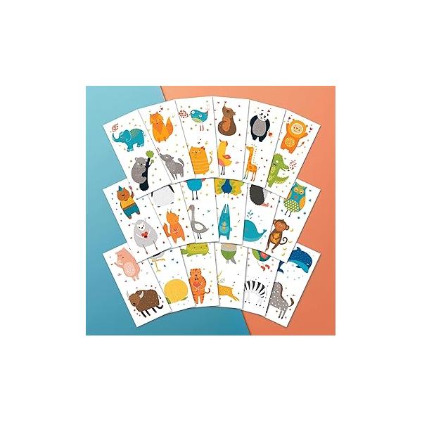 PapaKit Cute Zoo Animals 36 Temporary Fake Tattoo Set, 18 Individually Wrapped Sheets | Kids Girls & Boys Birthday Party Favor Gift Supply