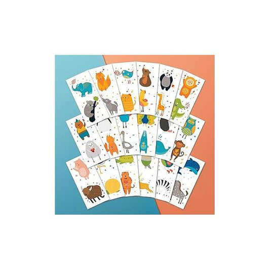 PapaKit Cute Zoo Animals 36 Temporary Fake Tattoo Set, 18 Individually Wrapped Sheets | Kids Girls & Boys Birthday Party Favor Gift Supply