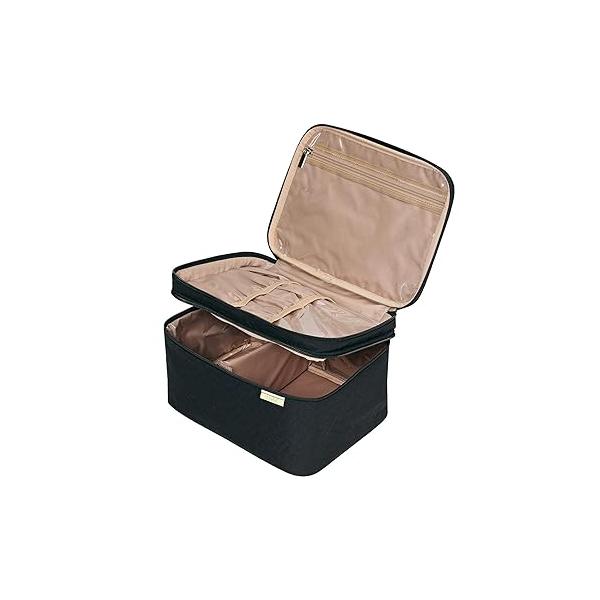 NISHEL Large Double Layer Travel Makeup Bag Women, Cosmetic Case, Organizer for Travel-Size Accessories Bottles, Brushes, Conditioner, and Skin Care Products, Rose-wood Pink