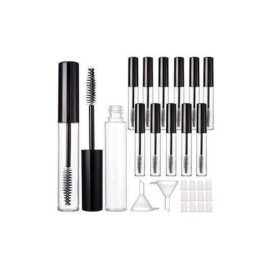 YITOU 4 Pack 10ml Empty Mascara Tube with Brush Wand, Refillable Eyelash Cream Container DIY Cosmetics Bottle for Castor Oil, Eyebrow Growth Serum, Coconut Rubber Inserts, 1 Funnel, Black