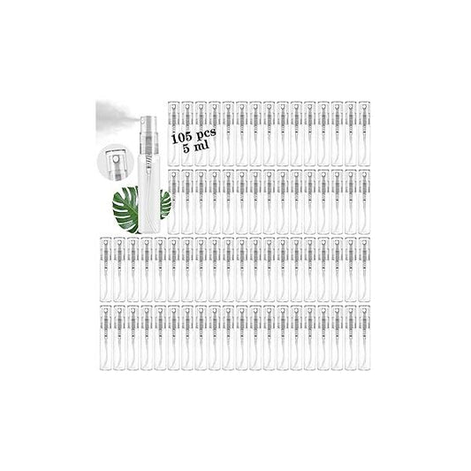 Mini Spray Bottle 105PCS 5ML Clear Glass Perfume Bottles Refillable Fine Mist Empty Fragrance Sample Containers Cosmetics Atomizer for Cleaning,Travel,Essential Oils