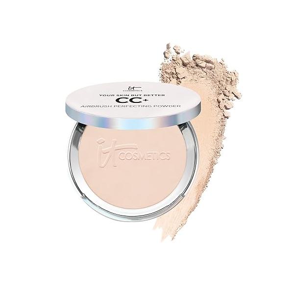 IT Cosmetics CC+ Airbrush Perfecting Powder Foundation - Buildable Full Coverage Of Pores & Dark Spots Hydrating Face Makeup with Hydrolyzed Collagen Niacinamide 0.33 Oz