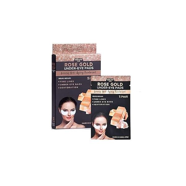 AZURE Rose Gold Luxury Anti Aging Under Eye Pads - Lifting, Smoothing & Hydrating Mask Patches Reduces Fine Lines, Wrinkles, Dark Circles Puffiness Skin Care Made in Korea 10 Pairs