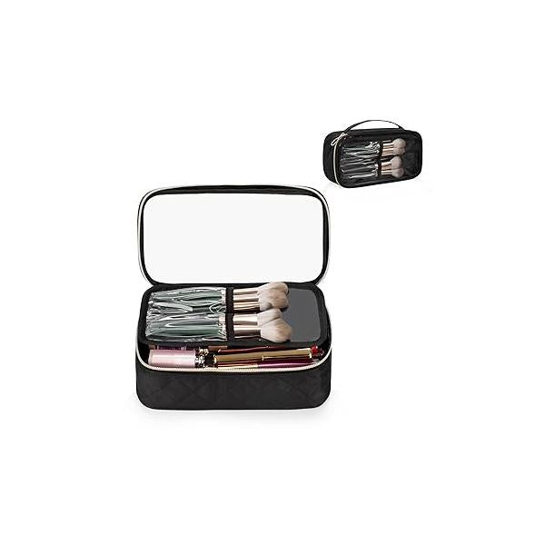 OCHEAL Clear Makeup Bag, Portable Storage Organizer Cosmetic Travel Bag Cute Pouch For Women and Girls Cosmetics Bags with Divider Brush Compartment-Rose Gold