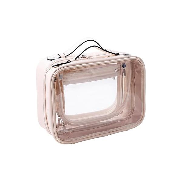 SANHECUN traveling toiletry Case large clear cosmetics case makeup bag Dimensions | LxWxH:10” x 4.5” 8”(Beige, Medium)