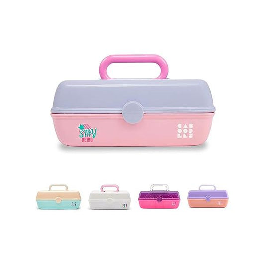 Caboodles Pretty in Petite Makeup Box, Two-Tone Periwinkle on Pink, Hard Plastic Organizer 2 Swivel Trays, Fashion Mirror, Secure Latch for Safe Travel