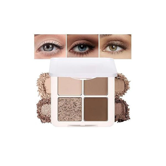 Neutral Nude Brown Eye Shadow Palette, Metallic and Shimmer Magic Eyeshadow Makeup, Velvety Pigmented Creamy Formula, Four Way Quad Palette For Old Women, (02#Nude Brown)