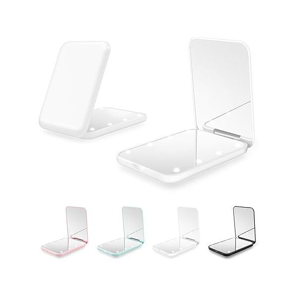 Compact Mirror, 1X/3X Magnification LED Pocket Mirror with Nternal BIattery, Mini for Purse, Pocket,Travel and Present (White)