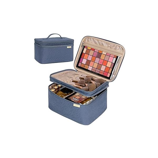 NISHEL Large Double Layer Travel Makeup Bag Women, Cosmetic Case, Organizer for Travel-Size Accessories Bottles, Brushes, Conditioner, and Skin Care Products, Rose-wood Pink