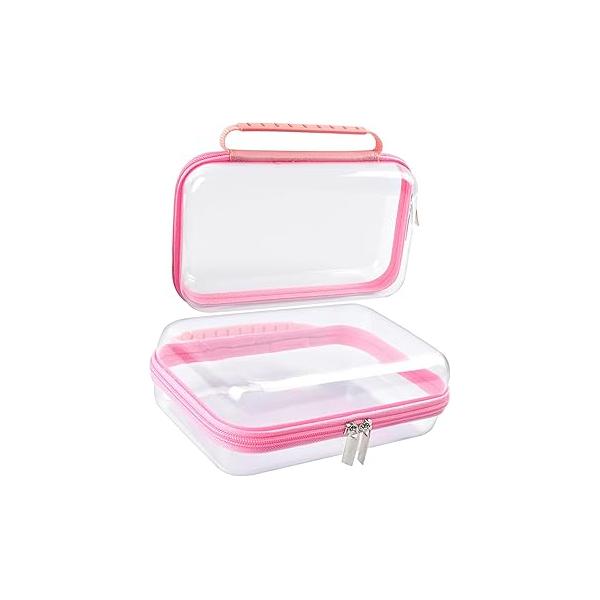 SameTech Zippered Hard Pouch, 2pcs Clear Plastic Storage Box Containers Small Toiletry Bag, Zipper Case for Items, Toys, Building Blocks, Puzzles, Cosmetics, Stationery Accessories