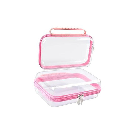 SameTech Zippered Hard Pouch, 2pcs Clear Plastic Storage Box Containers Small Toiletry Bag, Zipper Case for Items, Toys, Building Blocks, Puzzles, Cosmetics, Stationery Accessories