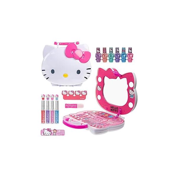 Hello Kitty Face Light-Up Makeup Vanity Set for Girls, Includes Nail, Eye and Lip Accessories, Perfect Birthday Holiday Gift, AA Batteries Not Included, Ages 3+ by Townley Girl