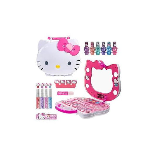 Hello Kitty Face Light-Up Makeup Vanity Set for Girls, Includes Nail, Eye and Lip Accessories, Perfect Birthday Holiday Gift, AA Batteries Not Included, Ages 3+ by Townley Girl