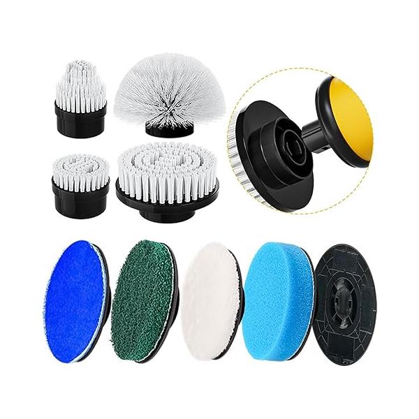 Replaceable Brush Heads Set, 9 Pack for Electric Spin Scrubber, Uniqwamo Battery Powered Shower Scrubber Cleaning Bathroom, Kitchen, Car