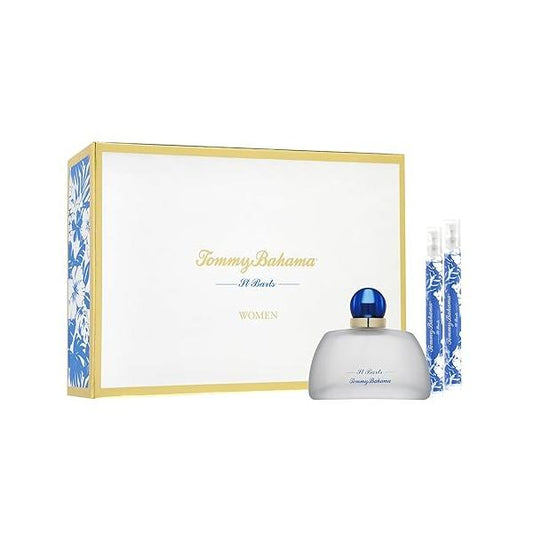 Tommy Bahama St. Barts 3 PC Perfume Gift Set for Women, Includes 3.4 Fl Oz Eau de Parfum + Two 0.34 Mini Travel Sprays, Christmas Gift, Stocking Stuffer Her