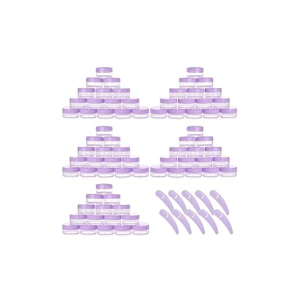 100 Pcs 20g Plastic Sample Cosmetic Containers with Lids and 10 Mini Makeup Spatula，Refillable Jars Lip Scrub for Skincare - Black