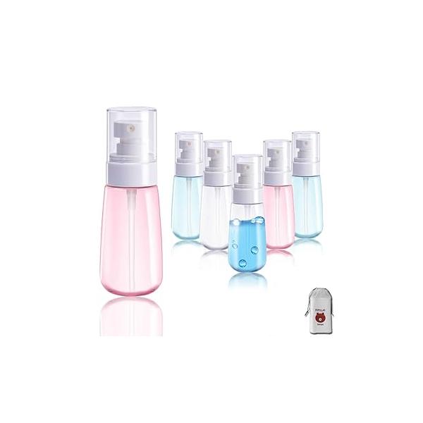 AMORIX 6PCS Spray Bottles Small 100ml 3.4 oz Empty Mini Travel Size Bottle Fine Mist Hairspray for Essential Oils Refillable Containers Cosmetic, Perfume + Drawstring Bag